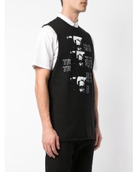schwarzes und weißes bedrucktes Trägershirt von Raf Simons
