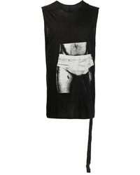 schwarzes und weißes bedrucktes Trägershirt von Rick Owens DRKSHDW