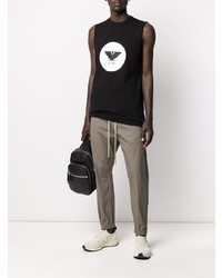 schwarzes und weißes bedrucktes Trägershirt von Rick Owens