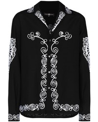 schwarzes und weißes besticktes Langarmhemd von Edward Crutchley