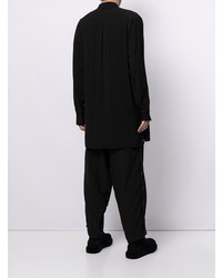 schwarzes und weißes besticktes Langarmhemd von Yohji Yamamoto