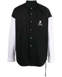 schwarzes und weißes besticktes Langarmhemd von Mastermind Japan
