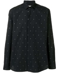 schwarzes und weißes besticktes Langarmhemd von Saint Laurent