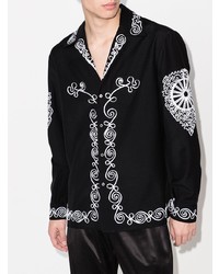 schwarzes und weißes besticktes Langarmhemd von Edward Crutchley