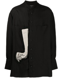 schwarzes und weißes besticktes Langarmhemd von Yohji Yamamoto