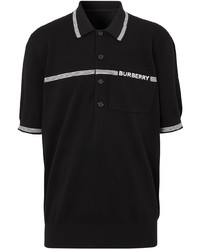schwarzes und weißes besticktes Polohemd von Burberry