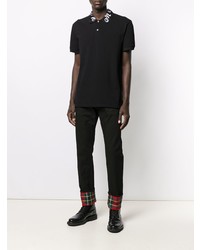 schwarzes und weißes besticktes Polohemd von Alexander McQueen