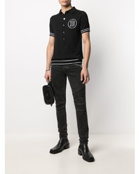 schwarzes und weißes besticktes Polohemd von Balmain