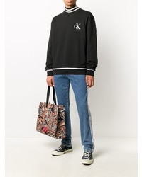 schwarzes und weißes besticktes Sweatshirt von Calvin Klein Jeans