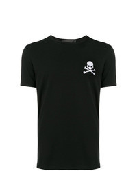 schwarzes und weißes besticktes T-Shirt mit einem Rundhalsausschnitt
