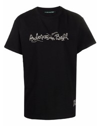 schwarzes und weißes besticktes T-Shirt mit einem Rundhalsausschnitt von Andersson Bell