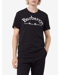 schwarzes und weißes besticktes T-Shirt mit einem Rundhalsausschnitt von Burberry