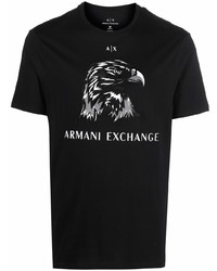 schwarzes und weißes besticktes T-Shirt mit einem Rundhalsausschnitt von Armani Exchange