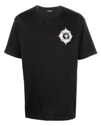 schwarzes und weißes besticktes T-Shirt mit einem Rundhalsausschnitt von Balmain