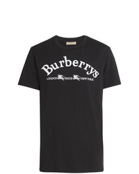 schwarzes und weißes besticktes T-Shirt mit einem Rundhalsausschnitt von Burberry