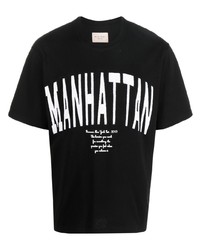 schwarzes und weißes besticktes T-Shirt mit einem Rundhalsausschnitt von Buscemi
