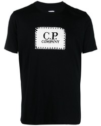 schwarzes und weißes besticktes T-Shirt mit einem Rundhalsausschnitt von C.P. Company
