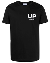 schwarzes und weißes besticktes T-Shirt mit einem Rundhalsausschnitt von Dondup