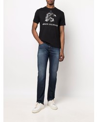 schwarzes und weißes besticktes T-Shirt mit einem Rundhalsausschnitt von Armani Exchange