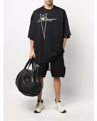 schwarzes und weißes besticktes T-Shirt mit einem Rundhalsausschnitt von Rick Owens X Champion