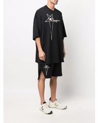 schwarzes und weißes besticktes T-Shirt mit einem Rundhalsausschnitt von Rick Owens X Champion