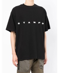 schwarzes und weißes besticktes T-Shirt mit einem Rundhalsausschnitt von Stampd