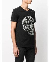 schwarzes und weißes besticktes T-Shirt mit einem Rundhalsausschnitt von Alexander McQueen