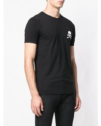 schwarzes und weißes besticktes T-Shirt mit einem Rundhalsausschnitt von Philipp Plein