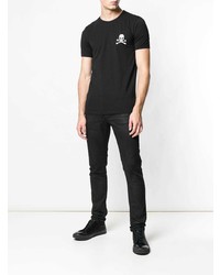 schwarzes und weißes besticktes T-Shirt mit einem Rundhalsausschnitt von Philipp Plein