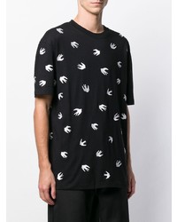 schwarzes und weißes besticktes T-Shirt mit einem Rundhalsausschnitt von McQ Alexander McQueen