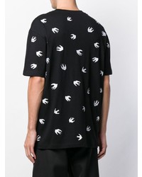 schwarzes und weißes besticktes T-Shirt mit einem Rundhalsausschnitt von McQ Alexander McQueen