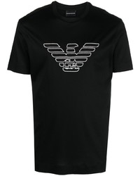 schwarzes und weißes besticktes T-Shirt mit einem Rundhalsausschnitt von Emporio Armani