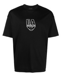 schwarzes und weißes besticktes T-Shirt mit einem Rundhalsausschnitt von Emporio Armani