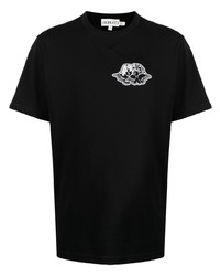 schwarzes und weißes besticktes T-Shirt mit einem Rundhalsausschnitt von Fiorucci