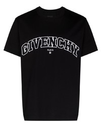 schwarzes und weißes besticktes T-Shirt mit einem Rundhalsausschnitt von Givenchy