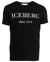schwarzes und weißes besticktes T-Shirt mit einem Rundhalsausschnitt von Iceberg