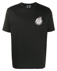 schwarzes und weißes besticktes T-Shirt mit einem Rundhalsausschnitt von Junya Watanabe MAN