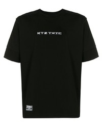 schwarzes und weißes besticktes T-Shirt mit einem Rundhalsausschnitt von Ktz