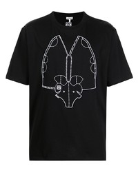 schwarzes und weißes besticktes T-Shirt mit einem Rundhalsausschnitt von Loewe