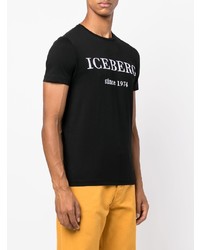 schwarzes und weißes besticktes T-Shirt mit einem Rundhalsausschnitt von Iceberg