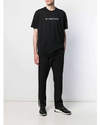 schwarzes und weißes besticktes T-Shirt mit einem Rundhalsausschnitt von Givenchy