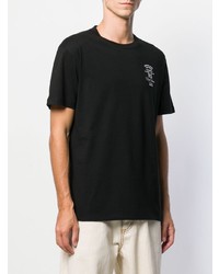 schwarzes und weißes besticktes T-Shirt mit einem Rundhalsausschnitt von Raf Simons