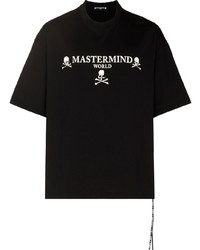 schwarzes und weißes besticktes T-Shirt mit einem Rundhalsausschnitt von Mastermind Japan