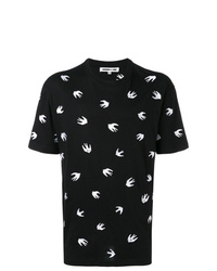 schwarzes und weißes besticktes T-Shirt mit einem Rundhalsausschnitt von McQ Alexander McQueen