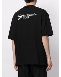 schwarzes und weißes besticktes T-Shirt mit einem Rundhalsausschnitt von Balenciaga