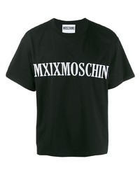 schwarzes und weißes besticktes T-Shirt mit einem Rundhalsausschnitt von Moschino
