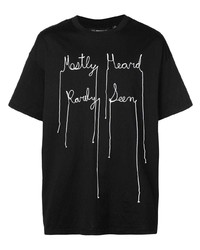 schwarzes und weißes besticktes T-Shirt mit einem Rundhalsausschnitt von Mostly Heard Rarely Seen