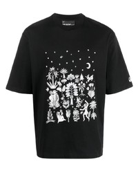 schwarzes und weißes besticktes T-Shirt mit einem Rundhalsausschnitt von Neil Barrett