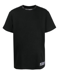 schwarzes und weißes besticktes T-Shirt mit einem Rundhalsausschnitt von Pleasures