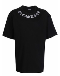 schwarzes und weißes besticktes T-Shirt mit einem Rundhalsausschnitt von Pleasures